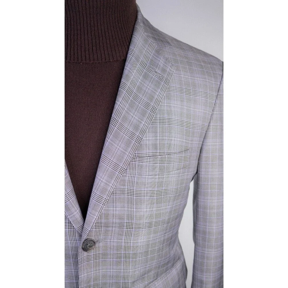 DAVID AUGUST Couture Blazer Men's 38XS Sport Coat Plaid Surgeon's Cuffs Jacket